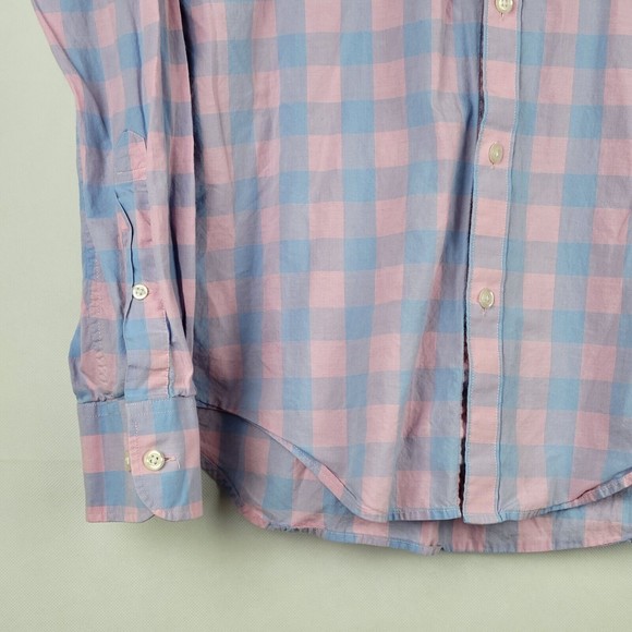 Bonobos Shirt Mens Medium Tailored Fit Pink Blue Plaid Long Washed Button Down - Picture 5 of 9